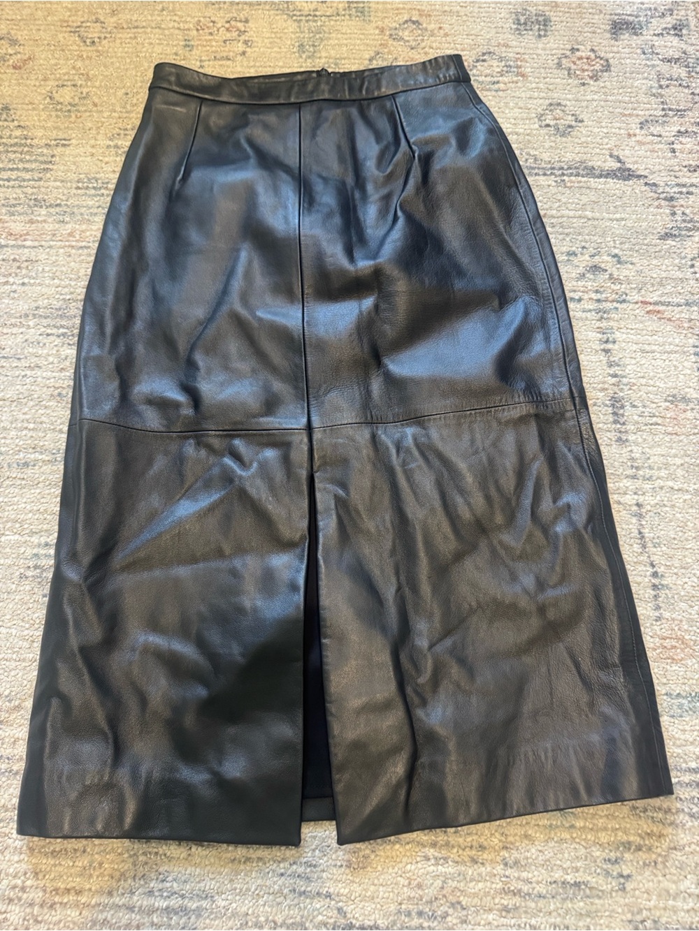 Classic Black Faux Leather Midi Skirt